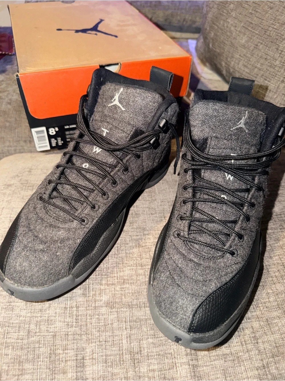 Air Jordan 12 Retro Wool Dark Grey Metallic Silver Men’s Size 8.5